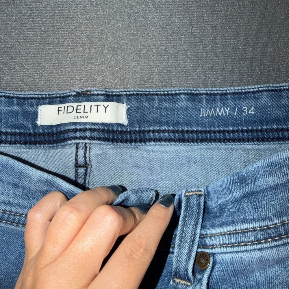 Fidelity Denim Jimmy Slim Straight Jeans Carlito Wash Blue Mens 34 M21418-JIMMY